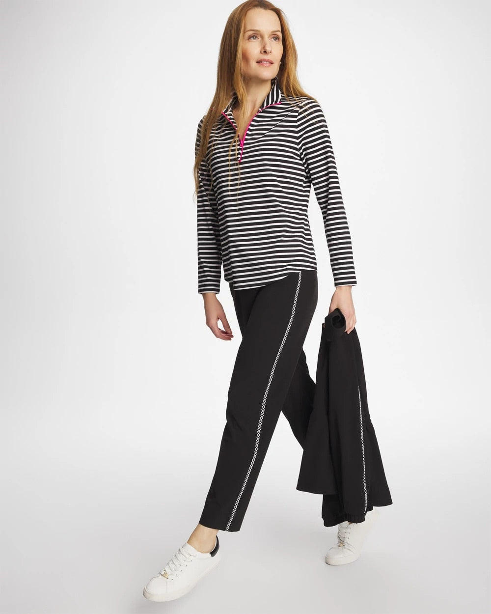 Black Zenergy® UPF Lattice-Trim Ankle Pants
