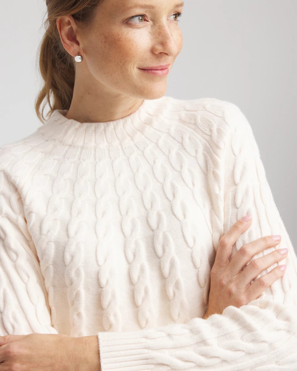 English Cream Zenergy® Luxe Cable Sweater