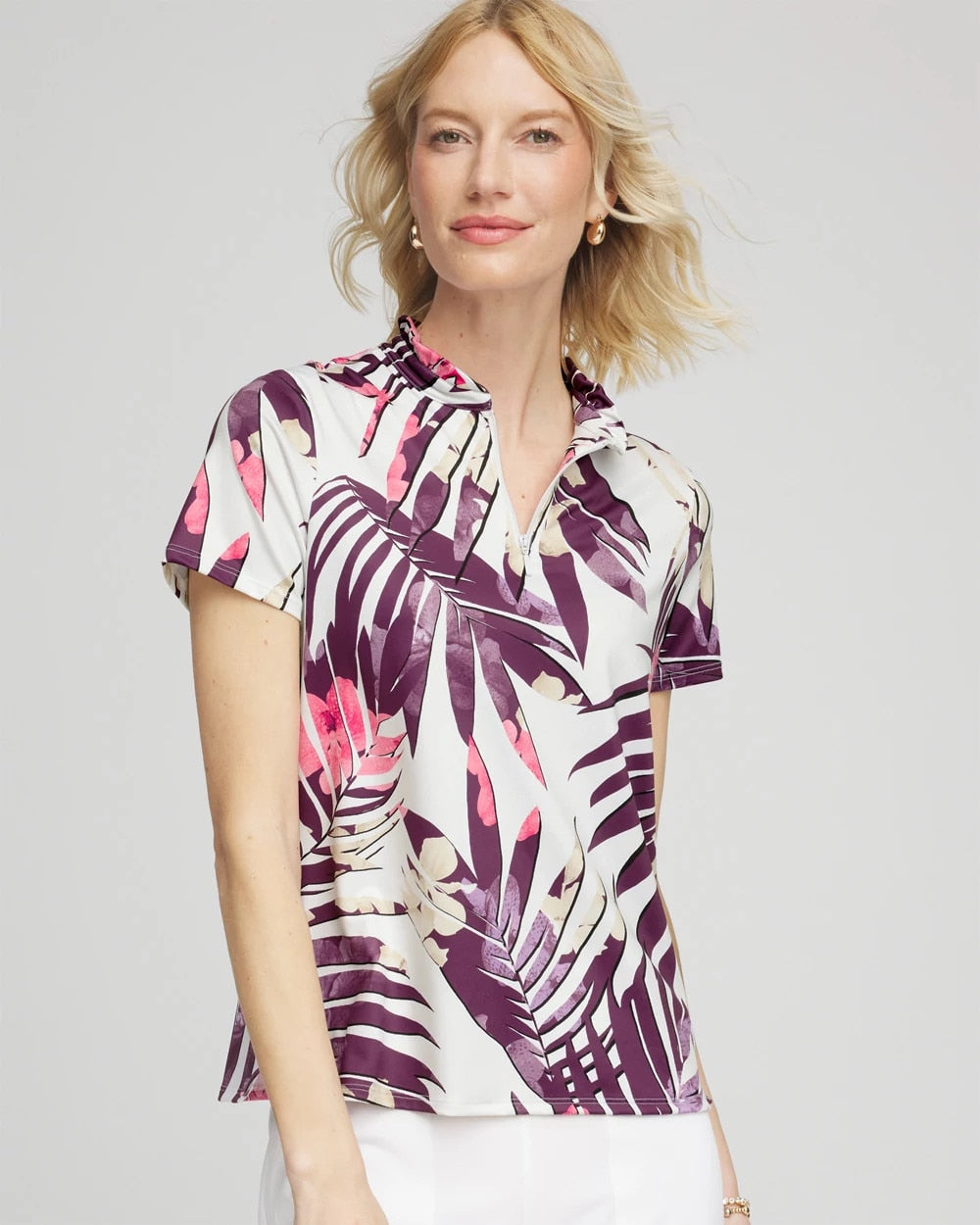 Violet Aura Zenergy® UPF Ruffle-Neck Polo
