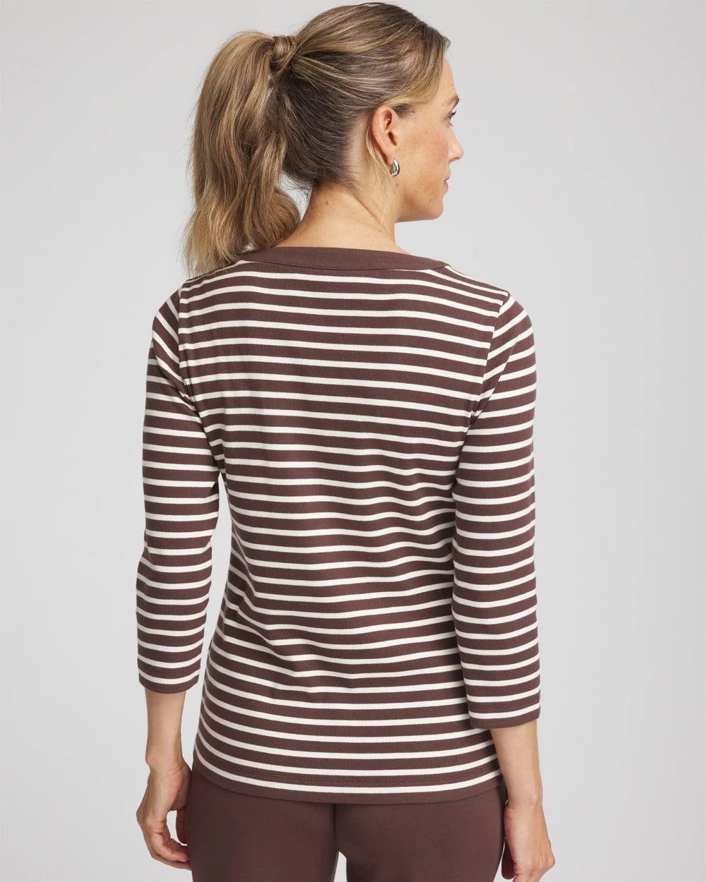 Espresso Zenergy® Ribbed Striped Henley Tee