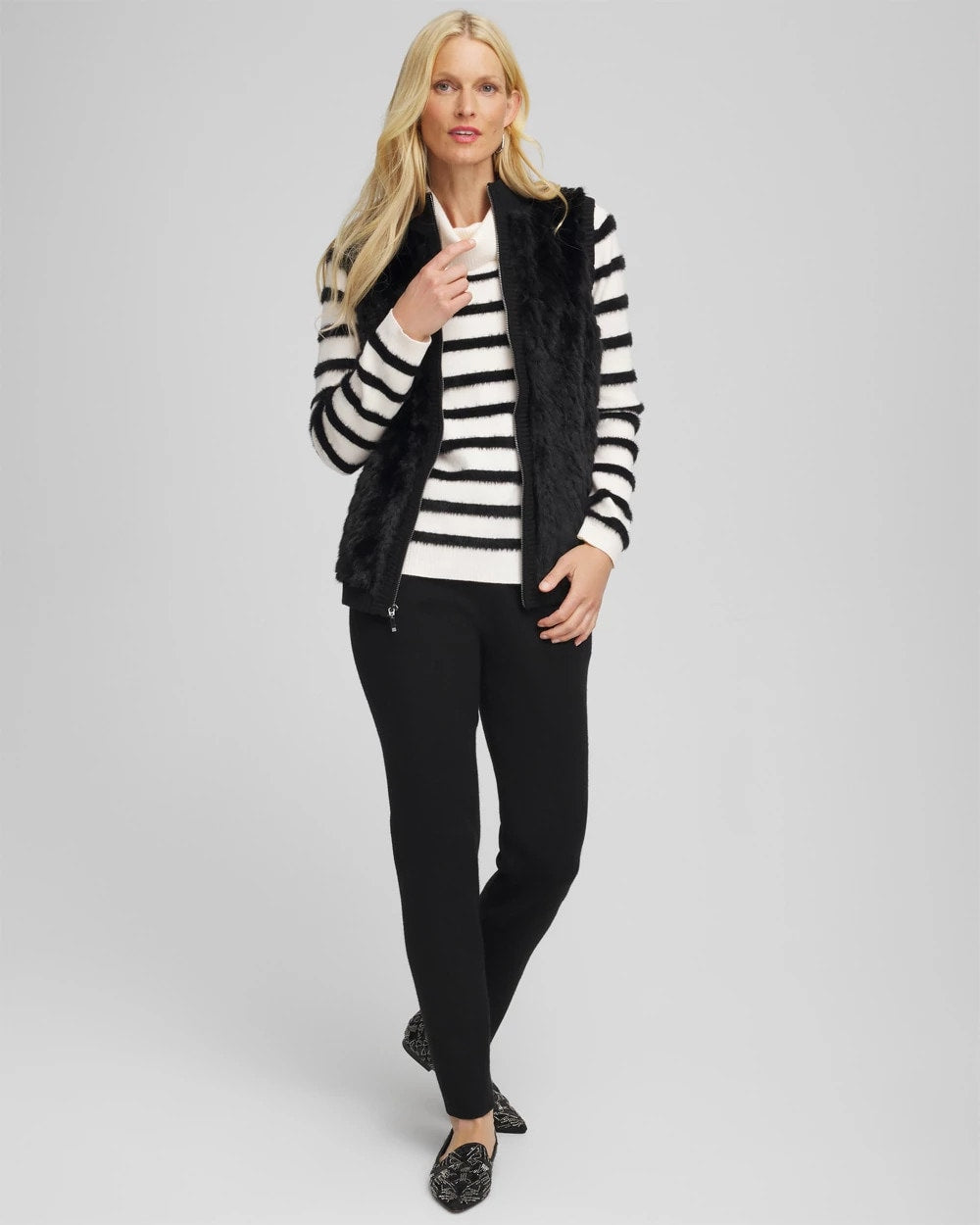 Black Zenergy® Luxe Eyelash Striped Sweater