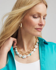Pearl Pearlescent Goldtone Collar Necklace