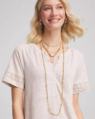 Gold Long Goldtone Seed Bead Necklace