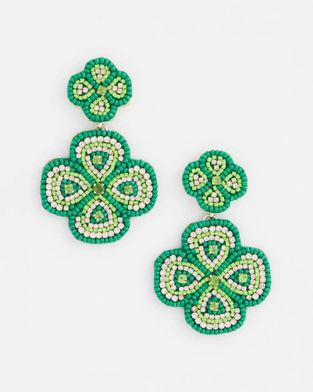 Green Clover Drop On Post Earrings