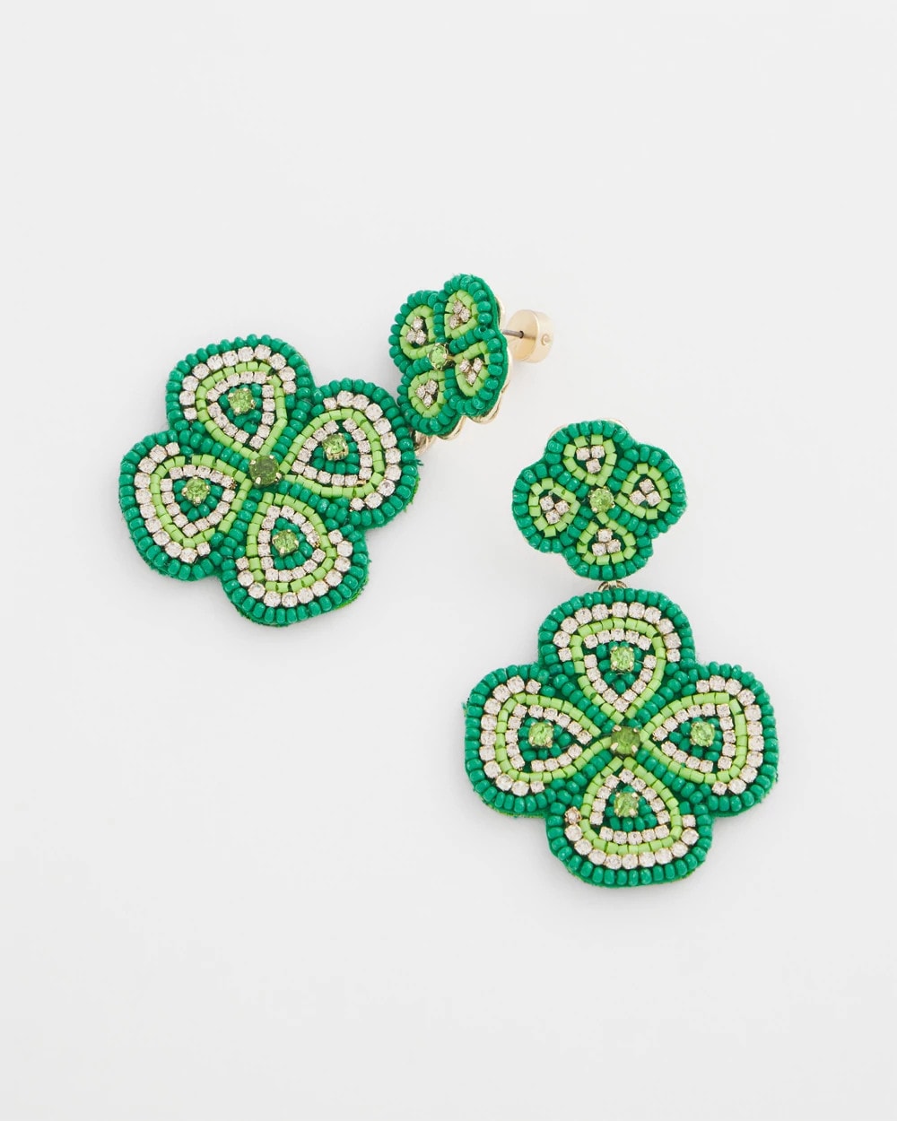 Green Clover Drop On Post Earrings