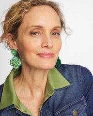 Green Clover Drop On Post Earrings