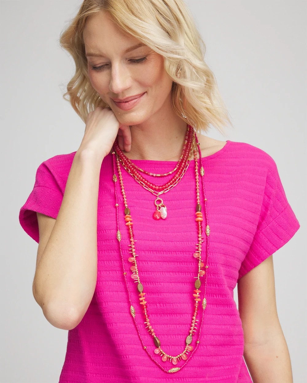 Pink Convertible Beaded Pendant Necklace