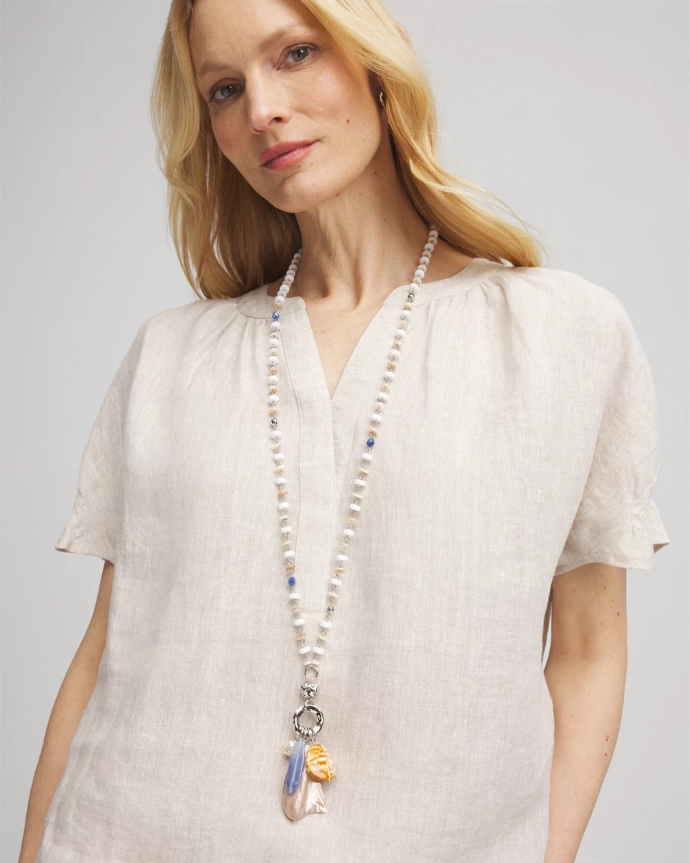 Multi Seashell Beaded Pendant Necklace
