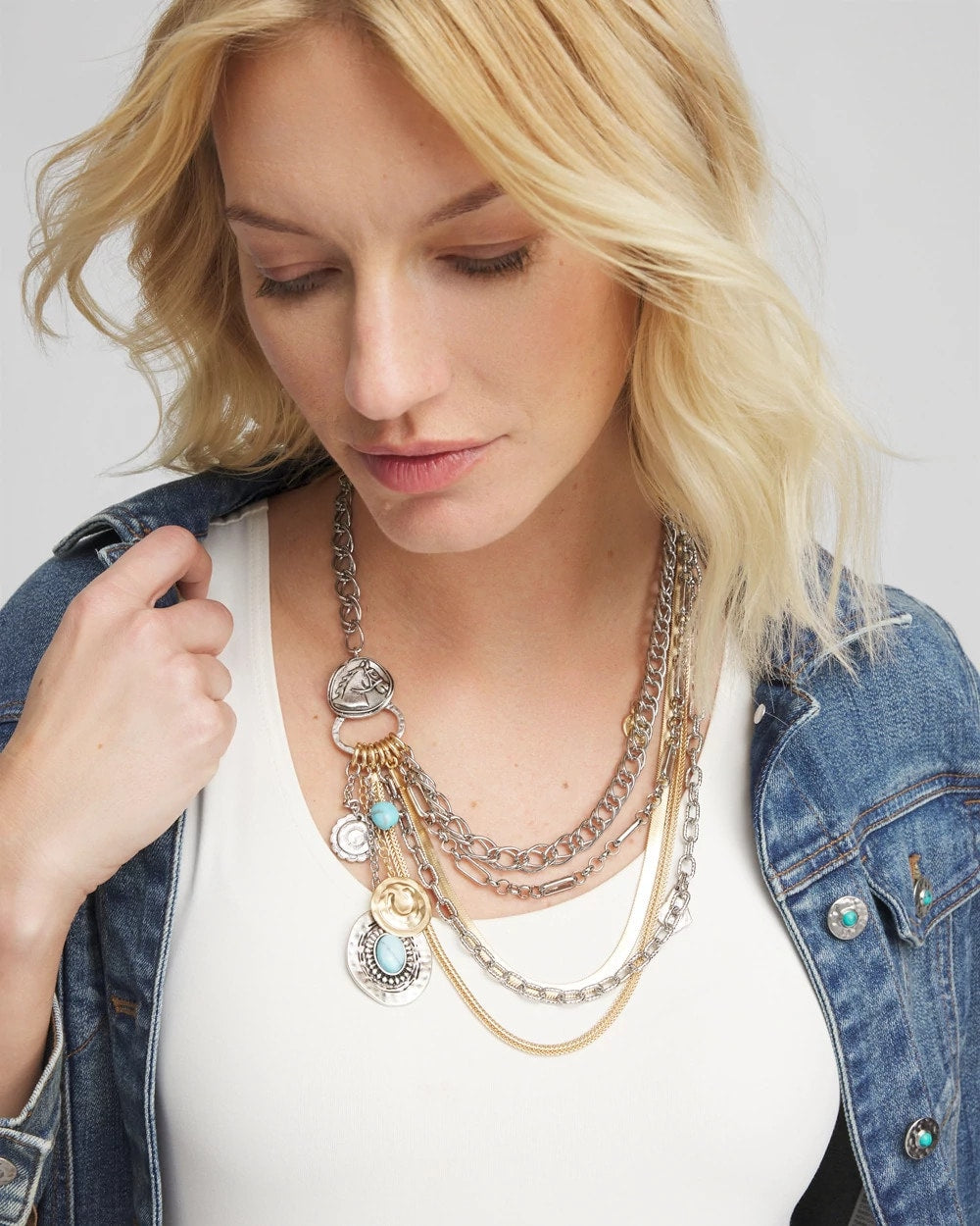 Mixed Metals Equestrian Mixed-Metal Multistrand Necklace