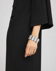 Silver Silvertone Wave Stretch Cuff Bracelet