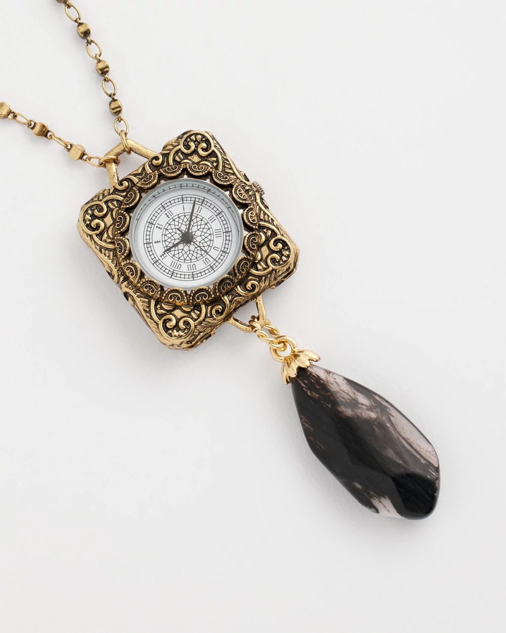 Gold Clock Pendant Necklace