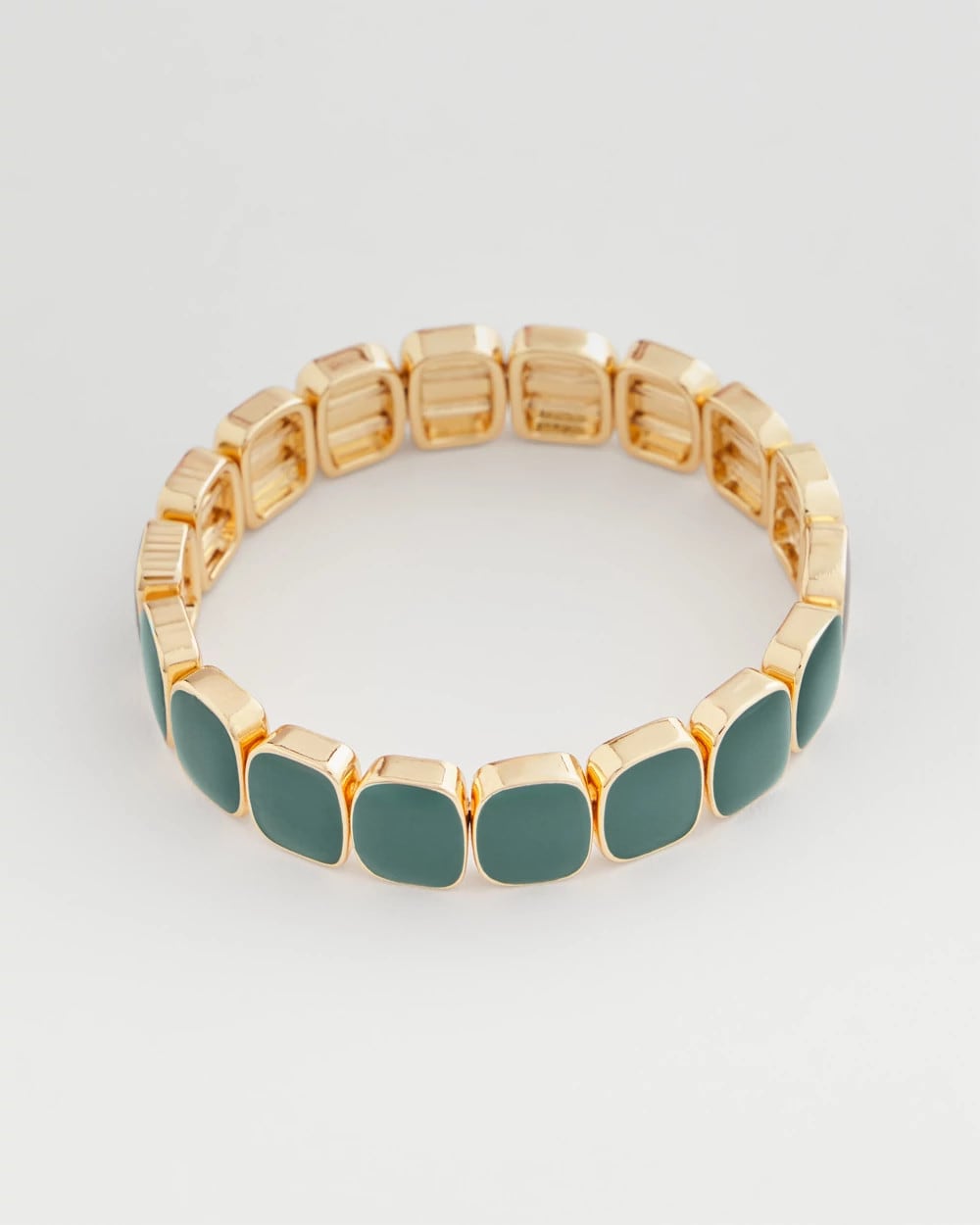 Darkest Spruce Resin Goldtone Square Stretch Bracelet