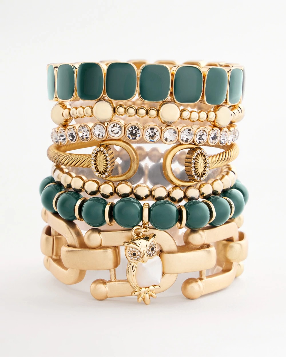 Darkest Spruce Resin Goldtone Square Stretch Bracelet