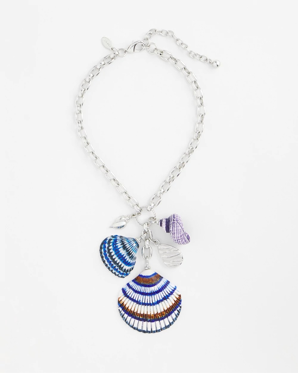 Blue And White Silver-Tone Seashell Pendant Necklace