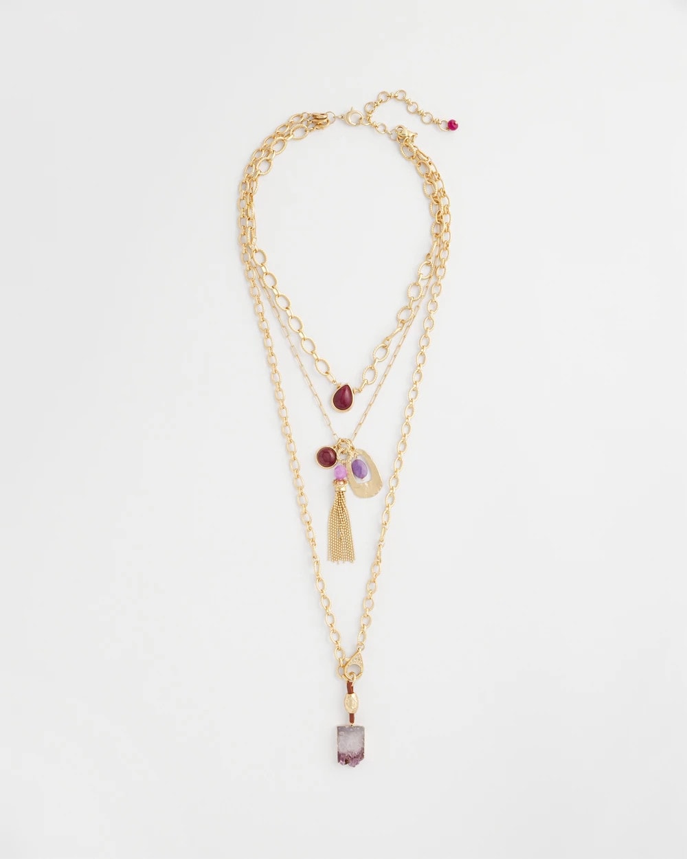Purple Convertible Three-Strand Stone Pendant Necklace