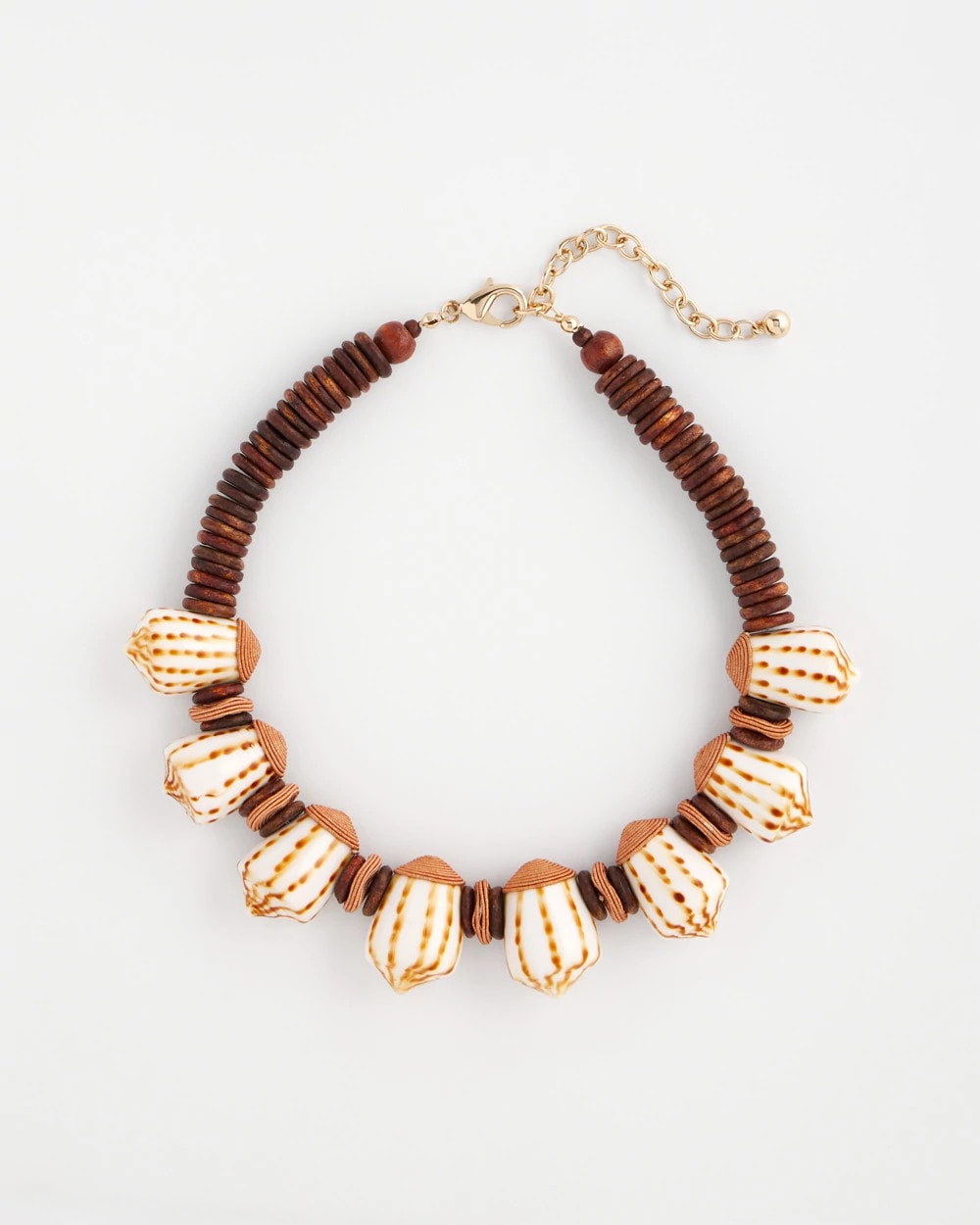 Neutral Shell & Wood Bib Necklace