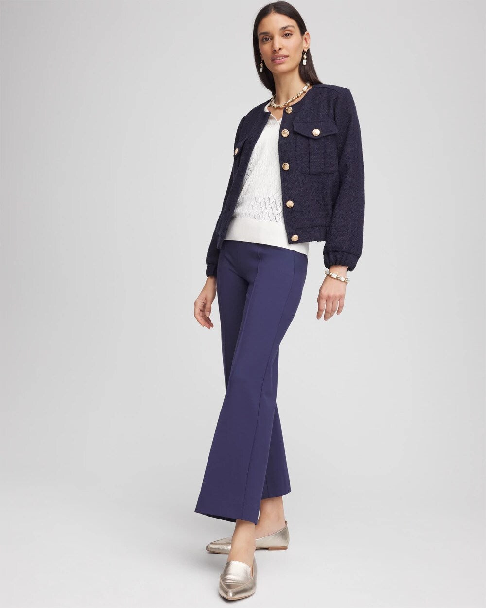 Passport Blue Lightweight Juliet Kick Flare Pants
