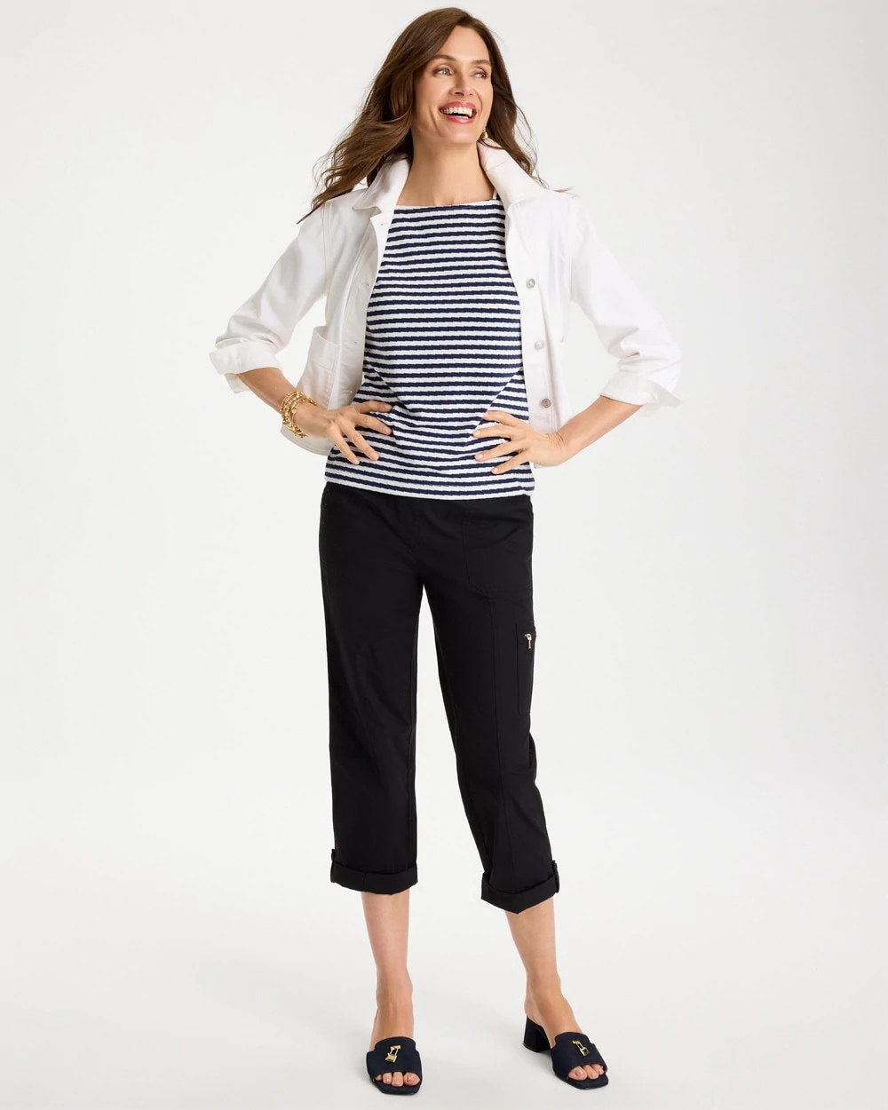 Passport Blue Cotton Striped Button Tee