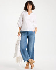 Alabaster Poplin Cotton 3/4 Sleeve Popover