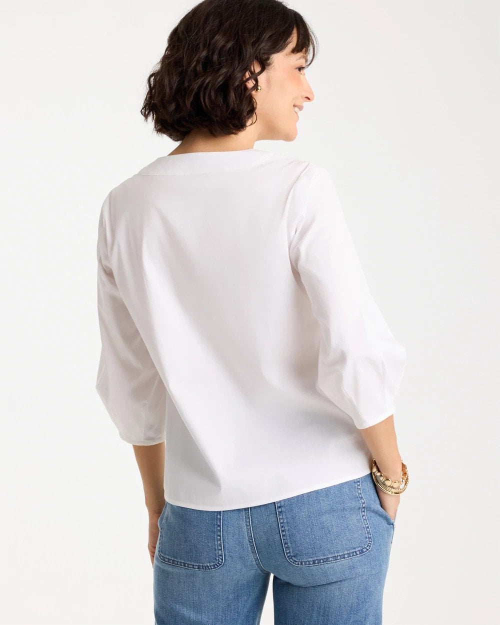 Alabaster Poplin Cotton 3/4 Sleeve Popover