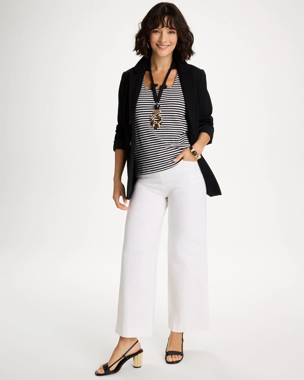 Black Striped Contour Cotton™ Square Neck Tank