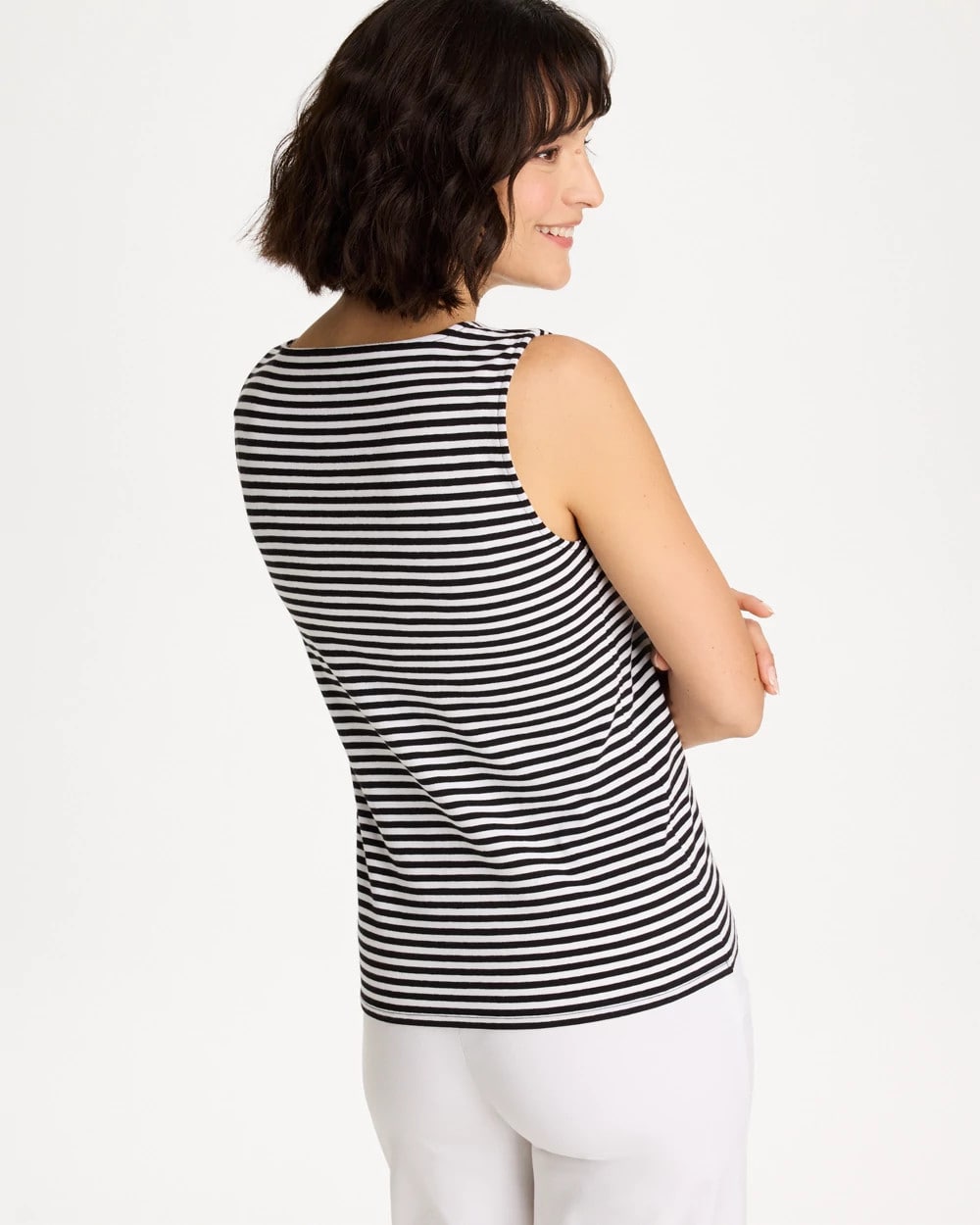 Black Striped Contour Cotton™ Square Neck Tank