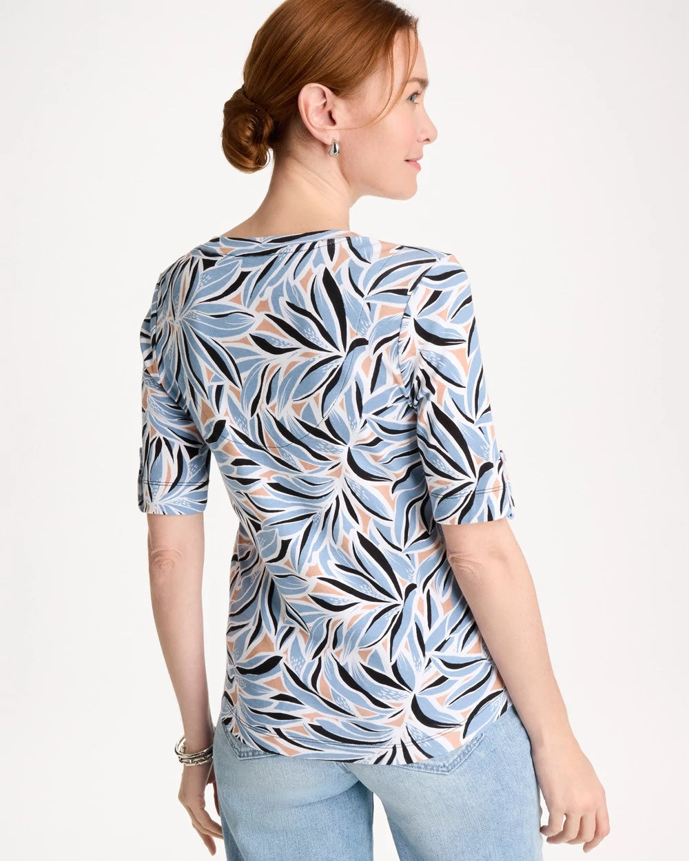 Blue Haven Printed Pima Elbow-Sleeve Tee