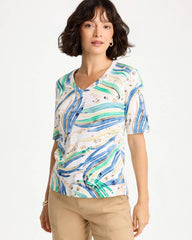 Topanga Green Printed Pima Elbow-Sleeve Tee