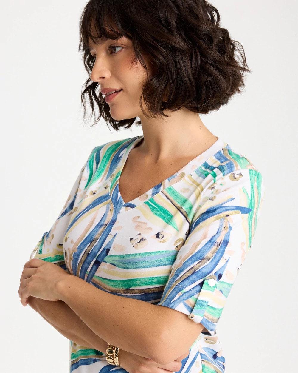 Topanga Green Printed Pima Elbow-Sleeve Tee