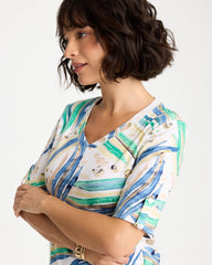 Topanga Green Printed Pima Elbow-Sleeve Tee