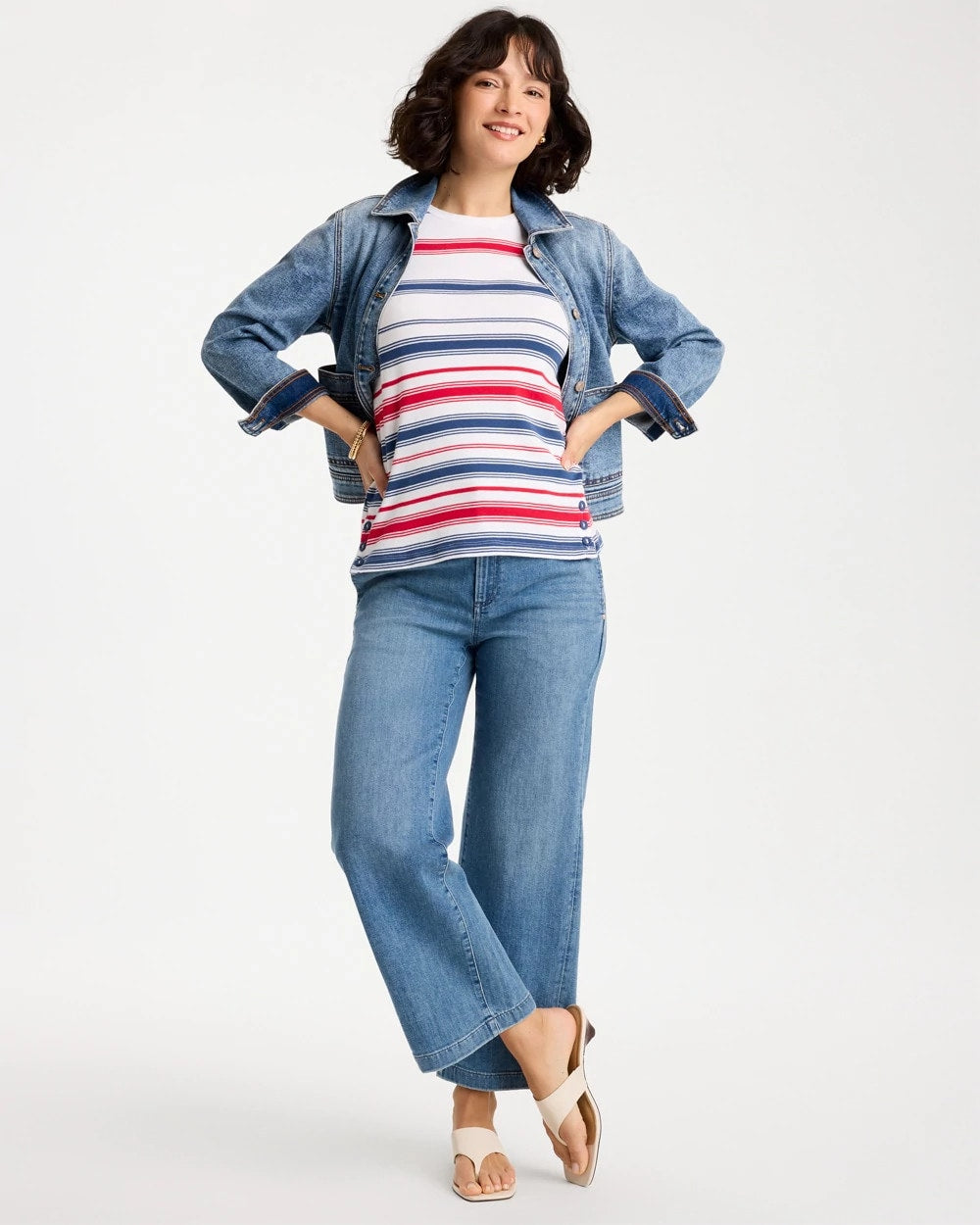 Passport Blue Cotton Button Trim Tank