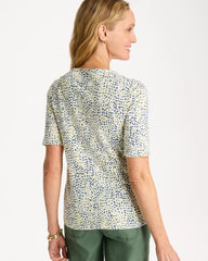 Sage Lime Printed Cotton Slub Elbow-Sleeve Tee
