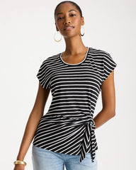 Black Striped Tie-Front Tee