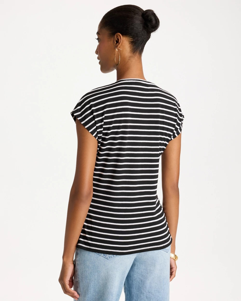 Black Striped Tie-Front Tee