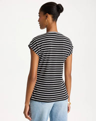 Black Striped Tie-Front Tee
