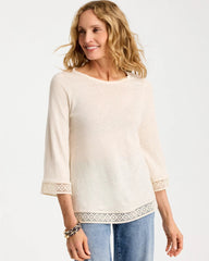 Natural Cream Linen Crochet Lace Tee