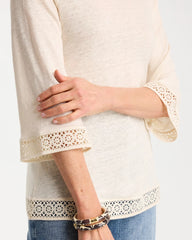 Natural Cream Linen Crochet Lace Tee