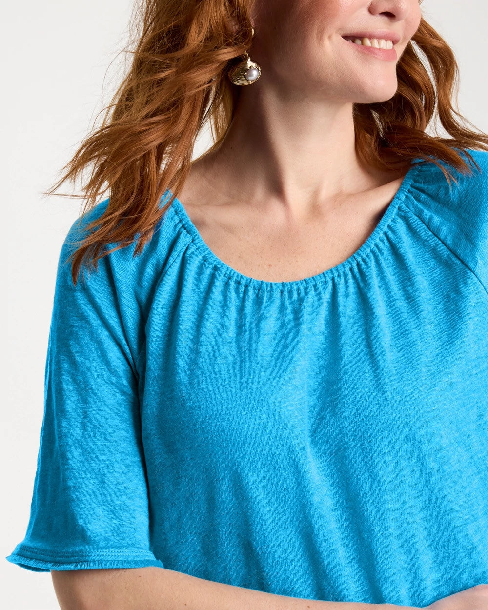 Blue Tide Linen Fringed Tee