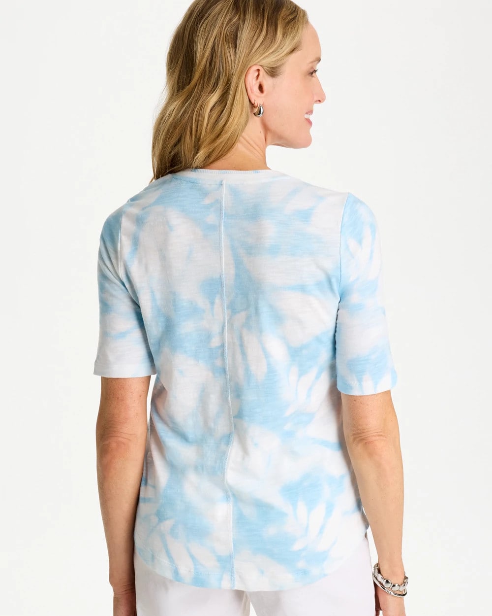 Blue Haven Tie-Dye Palm Cotton Slub V-Neck Tee