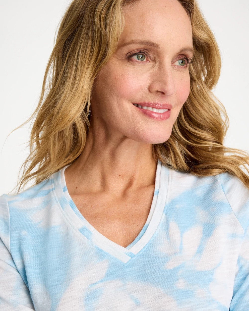 Blue Haven Tie-Dye Palm Cotton Slub V-Neck Tee