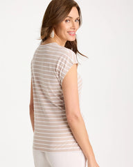 Smokey Taupe Striped Tie-Front Tee