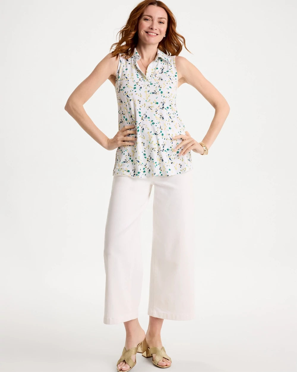 Sage Lime Printed Collared Tunic Tank