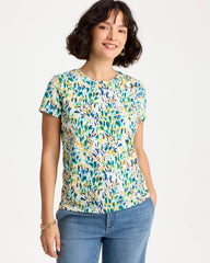 Alabaster Printed Cotton Stretch Cap-Sleeve Tee