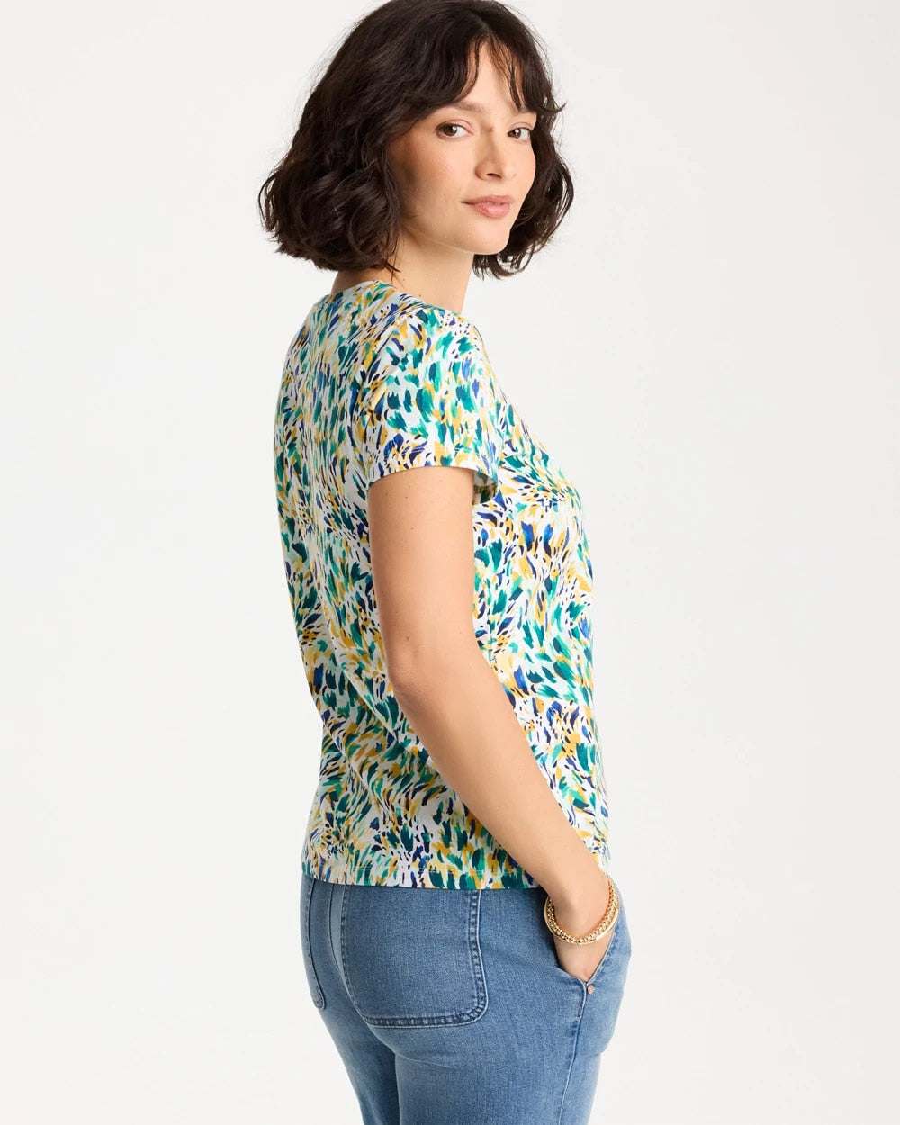 Alabaster Printed Cotton Stretch Cap-Sleeve Tee