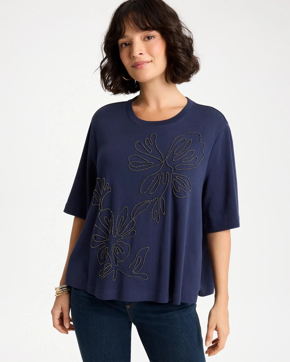 Passport Blue Caviar Beaded Cotton Tee