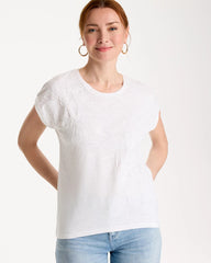 Alabaster Cotton Slub Embroidered Wedge Tee