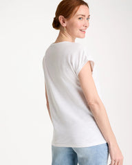 Alabaster Cotton Slub Embroidered Wedge Tee