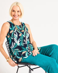 Kings Navy Travelers™ Palm Pleated Chiffon Tank