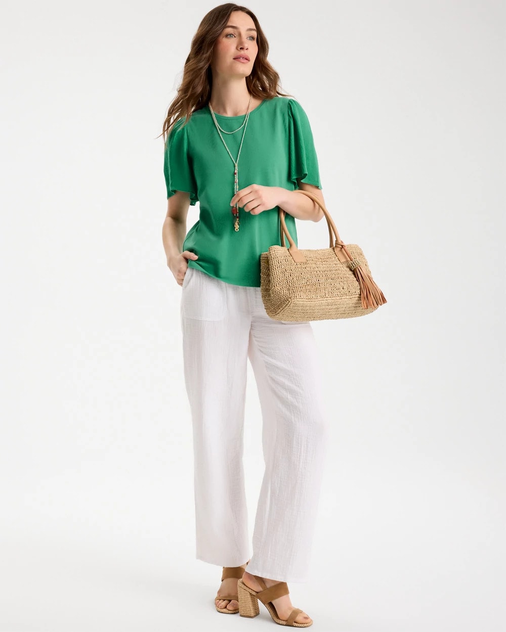 Green Clover Gauze Sleeve Soft-Stretch Tee