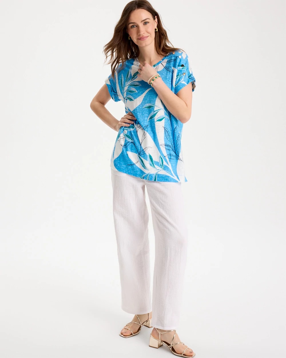 Blue Tide Printed Linen Button Tunic